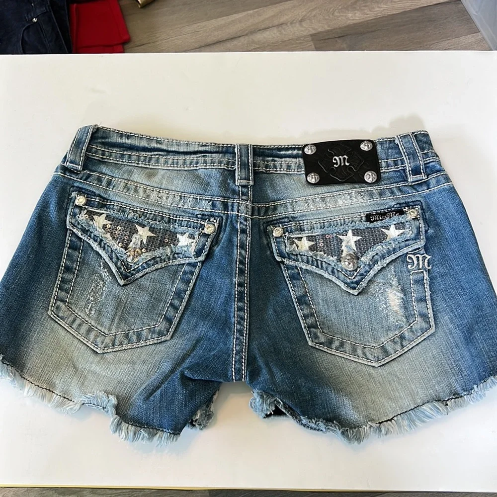EUC Sequined Miss Me Jean Fringed Shorts - Picture 4 of 6